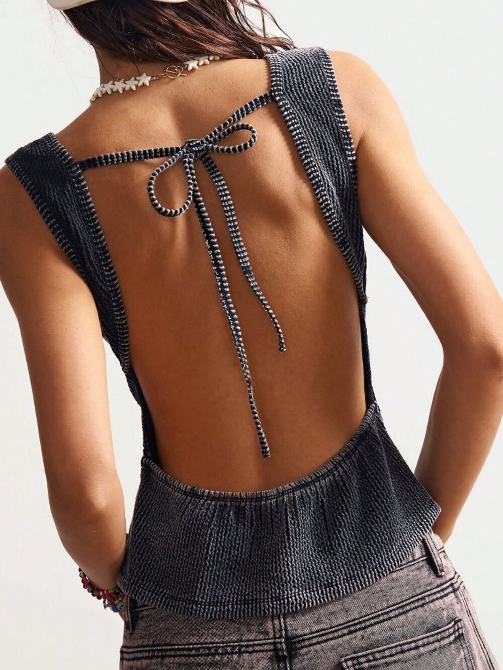 Black Sexy Women's Casual Backless Slim Fit Tank Top